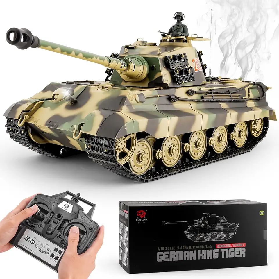 RC Tank HengLong German King Tiger Henschel Heavy Tank, 1/16 2.4ghz Remote Control Tank Vehicles Model with Sound & Light for Ages 14+