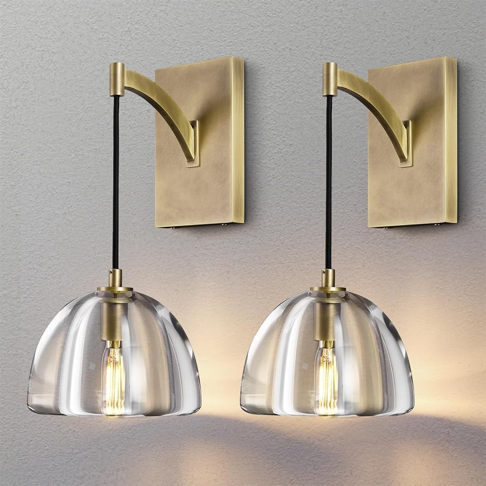 Hemisphere Crystal Modern Wall Sconces Set of Two,Brass Sconces Wall Lighting,Bathroom Sconces,Gold Wall Sconces Indoor,Bedroom Wall Sconces,Bathroom Vanity Light Fixtures
