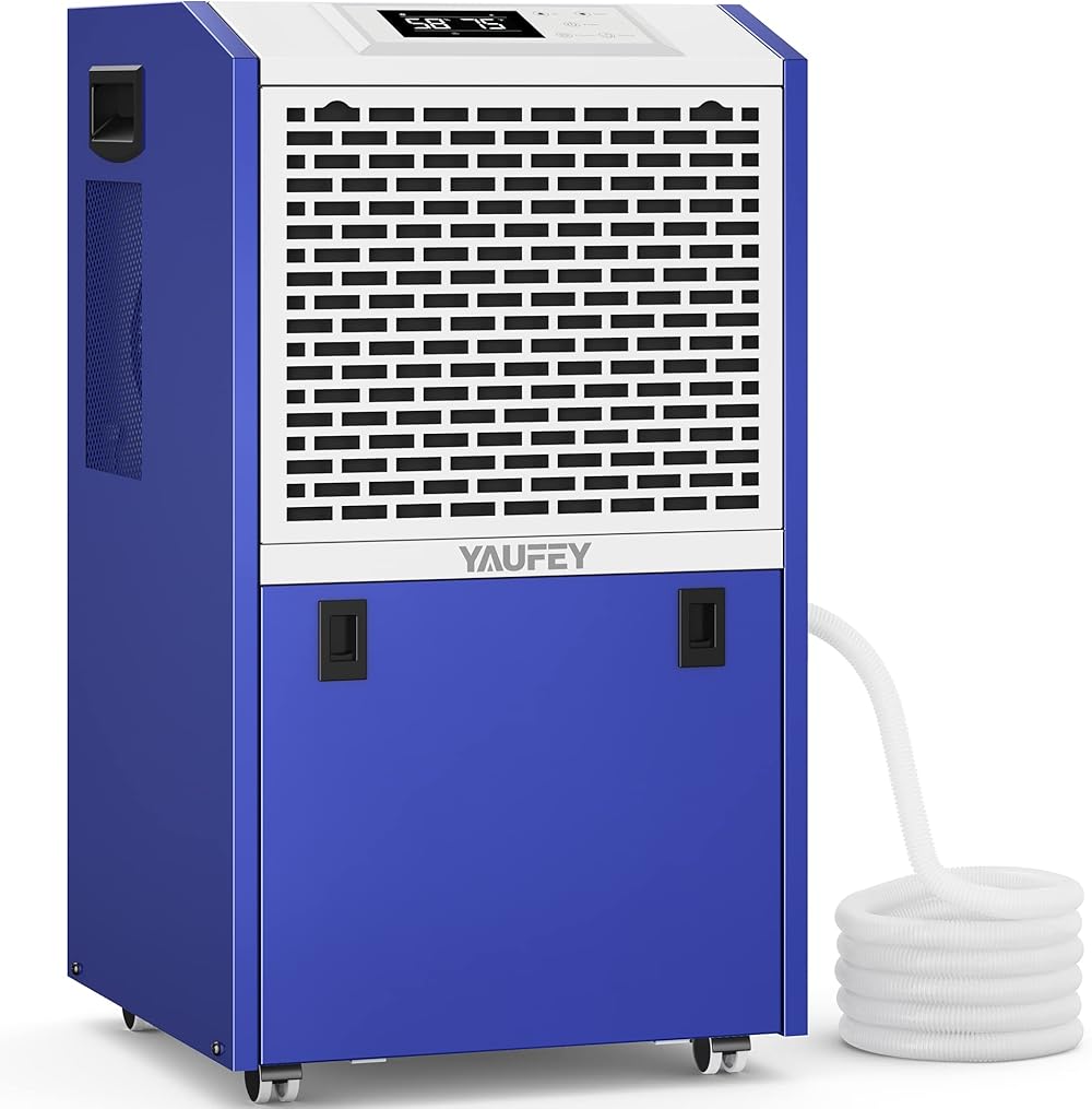Yaufey Commercial Dehumidifier and Drain Hose, Intelligent Humidity Control, Large Capacity Dehumidifier for Large Basement, Garage and Warehouse (155 Pints 7500 Sq. Ft)
