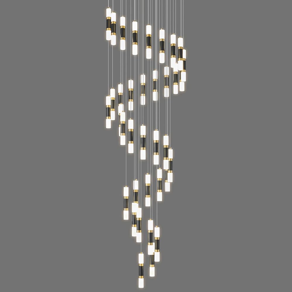 36-Light Modern Kitchen Island Black Gold Ceiling Pendant Light Dimmable LED 216W Staircase Large Chandelier Lobby Living Room Bedroom Foyer High Ceiling Chandelier