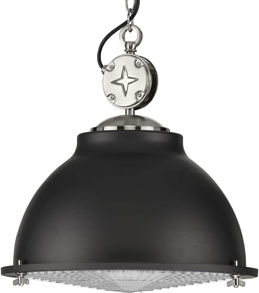 Medal Collection 1-Light Clear Patterned Glass Coastal Pendant Light Graphite