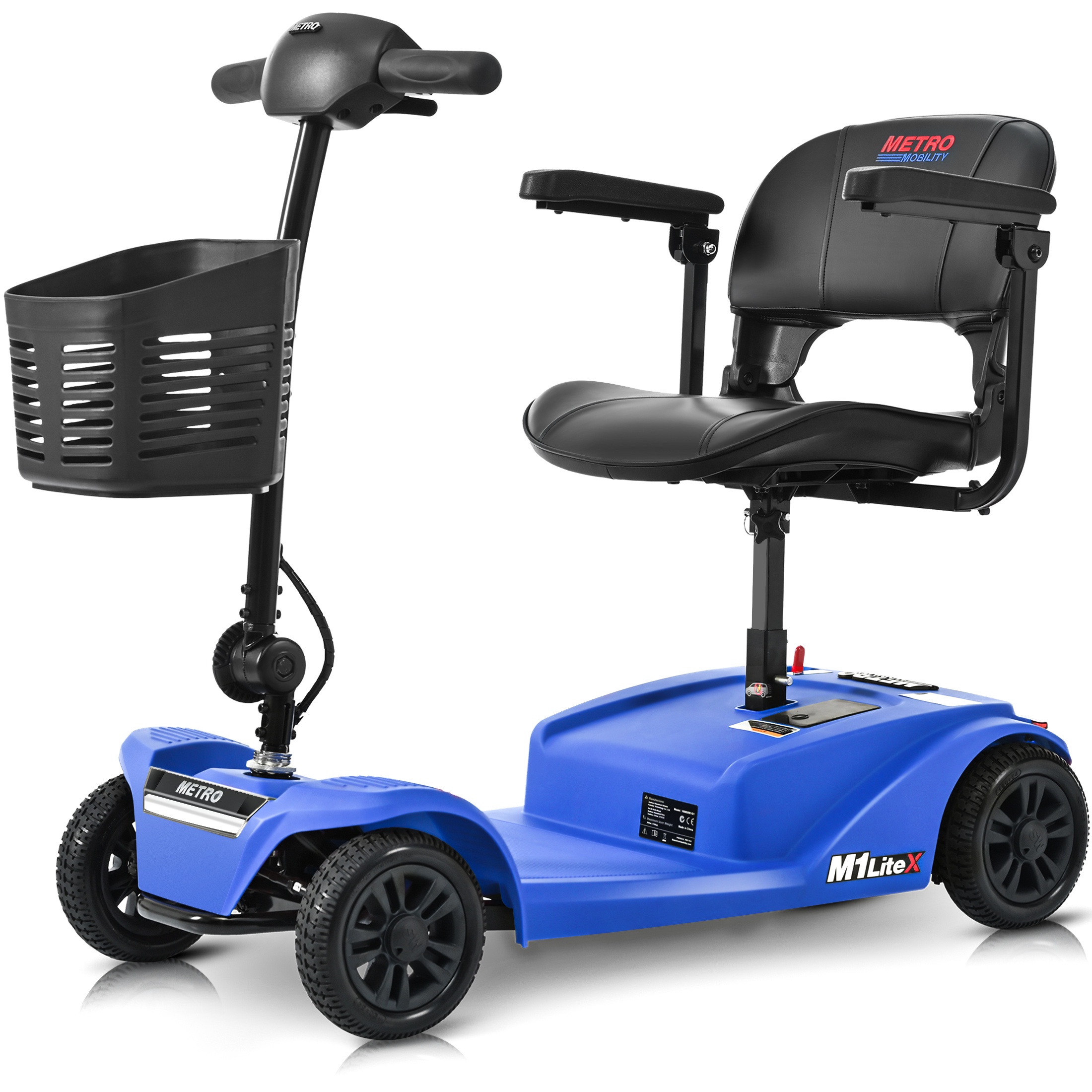 4 Wheels Mobility Scooter, Folding Lightweight Travel Mobility Scooter with Front & Rear LED Light, Heavy Duty Electric Motorized Scooters for Seniors Adults, Compact Mobility Scooter, Blue