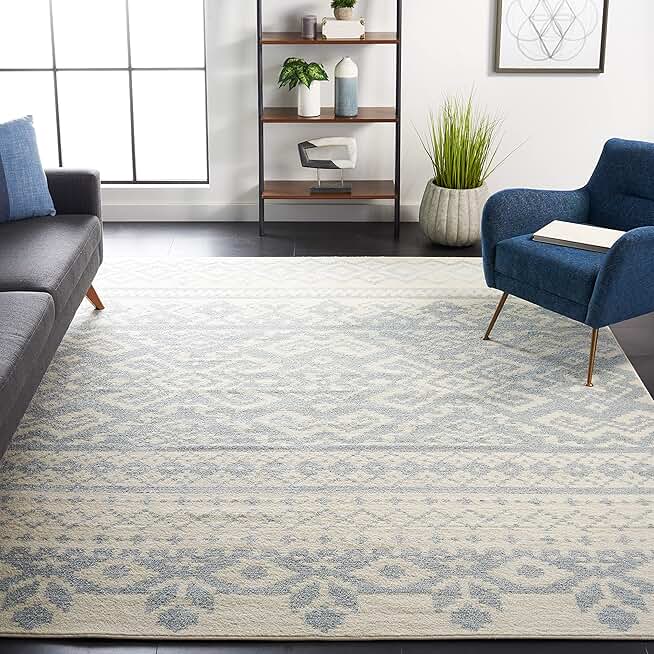SAFAVIEH Adirondack Collection Area Rug - 8' x 10', Ivory & Slate, Rustic Boho Design, Non-Shedding & Easy Care, Ideal for High Traffic Areas in Living Room, Bedroom (ADR107S)