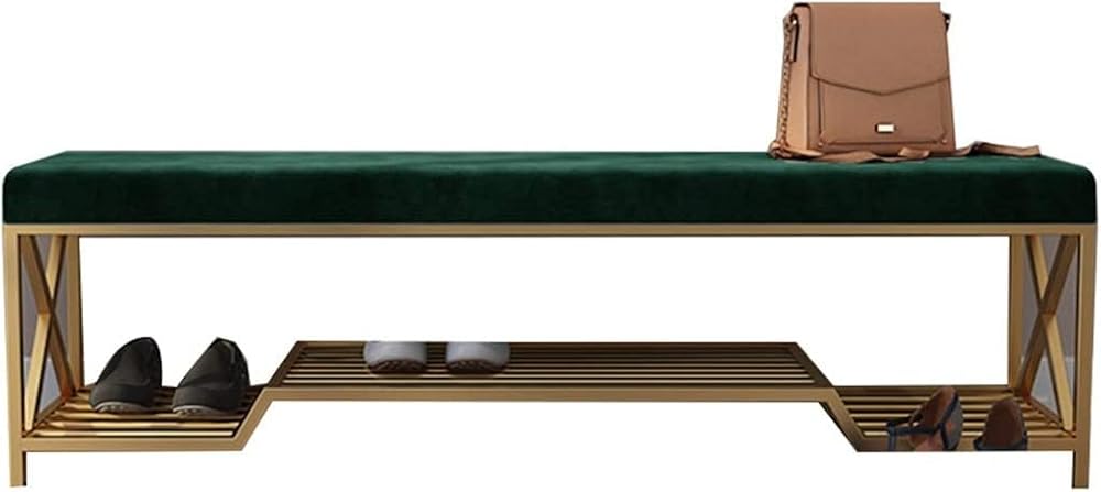 Shoe Storage Bench Entryway Hallway Furniture, Entryway Shoe Rack Nordic Iron Art Single Layer, Household Shoe Changing Stool with Cushion, Shoe Store Storage Shoe Cabinet(Green,100*32*42cm)