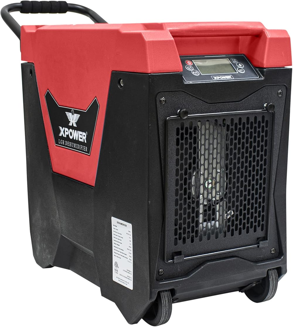 XPOWER XD-85L2 145-Pint LGR Commercial Dehumidifier with Automatic Purge Pump, Drainage Hose, Handle and Wheels for Water Damage Restoration, Clean-up Flood, Basement, Mold, Mildew (Red)