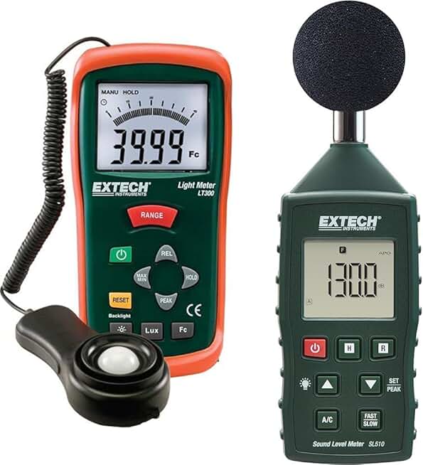 Extech LT300 Light Meter & SL510 Sound Level Meter, Class 2 Compact
