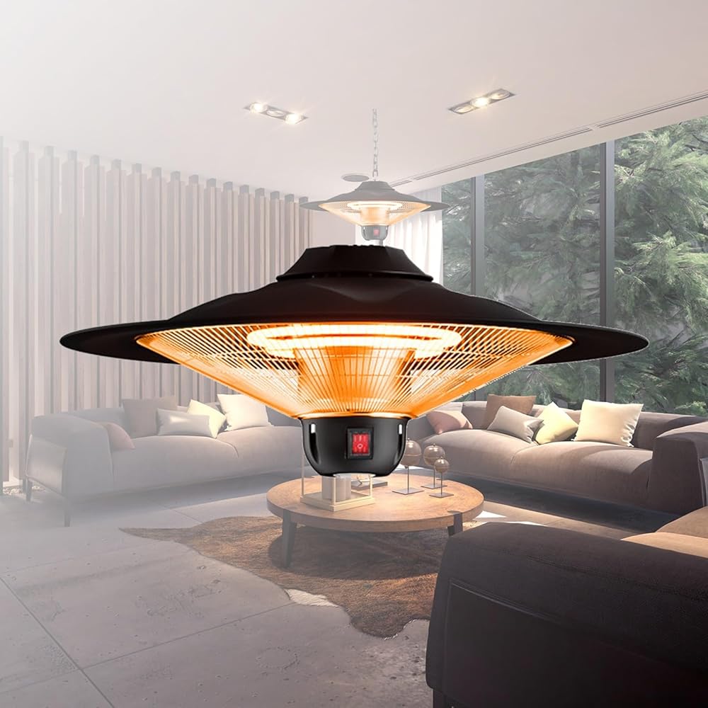 Portable Heater for Outdoor Use, Outdoor Electric Heater Ceiling Mounted Yard Heater Free Standing Space Warmer, 2500W Electric Hanging Patio Heater, for Garden Pergola Parasol (Color : Deep black)