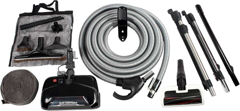 Cen-Tec Systems 97140 Central Vacuum Mixed-Floor Dual Electric Powerhead 35 Ft, Kit w/Direct Connect Hose, Black