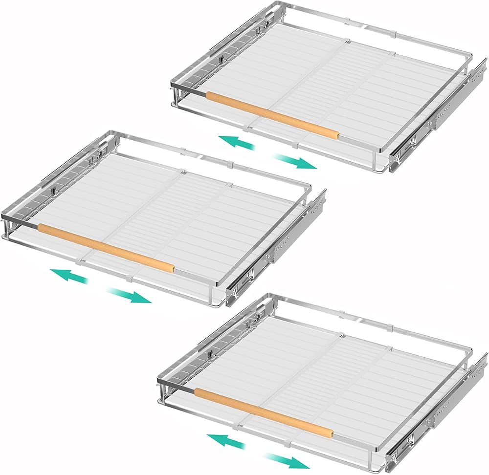 iPEGTOP 3 Pack Pull Out Cabinet Drawer Shelf Organizer, Extendable Sliding Slide Out Pantry Shelves Storage Heavy Duty for Kitchen Cabinets Under Sink, Adjustable Width 12.3~18.1