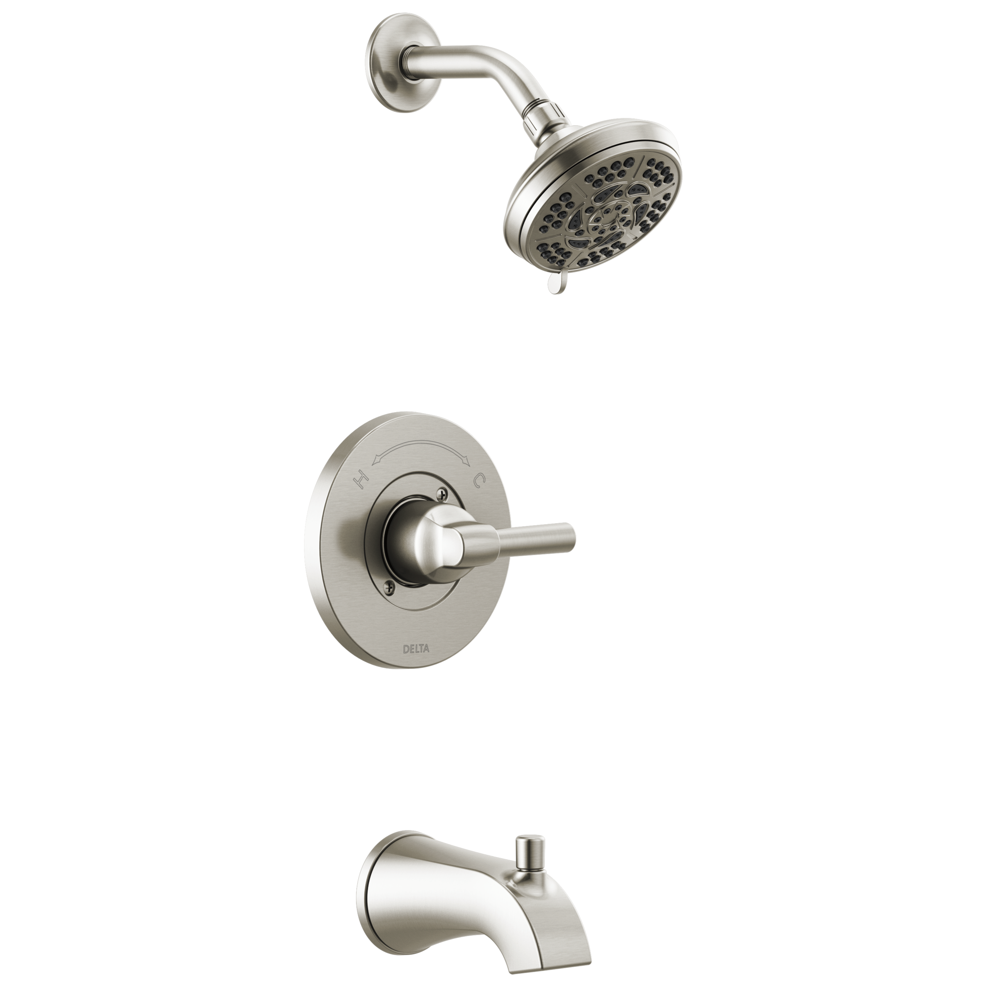 Delta Becker Spotshield Brushed Nickel 1-handle Multi-function Round Bathtub and Shower Faucet Valve Included
