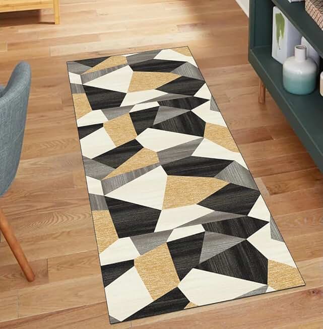 Carpet Runner for Kitchen Hallway Black Yellow Grey 3'x25' Patchwork Home Decor Non Slip Washable Runner Carpet for Corridor Hallway