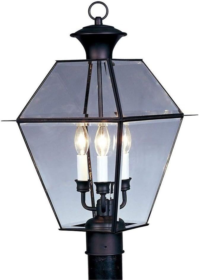 Lighting 2384-04 Westover 3 Light Outdoor Black Finish Solid Brass Wall Lantern with Clear Beveled Glass, 22