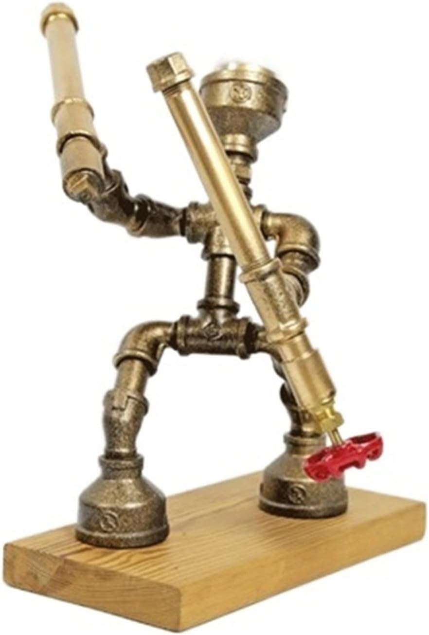 Modern 34cm Creative Iron Robot Table Lamp, Retro LED Energy Saving Desk Light Lamp, Bar Restaurant Cafe Water Pipe Light, E27 Interface,Bronze Decor