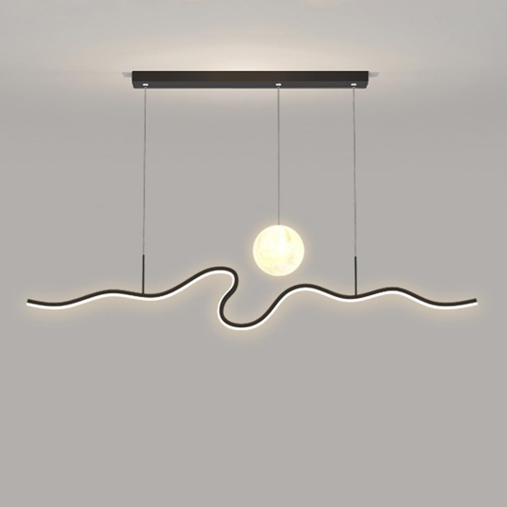 Mid Century Modern Linear Pendant Light Kitchen Island Contemporary Long Strip Ceiling Hanging Lamp Spot Light Moon Vintage Farmhouse Industrial Linear Chandelier for Dining Room Restaurant