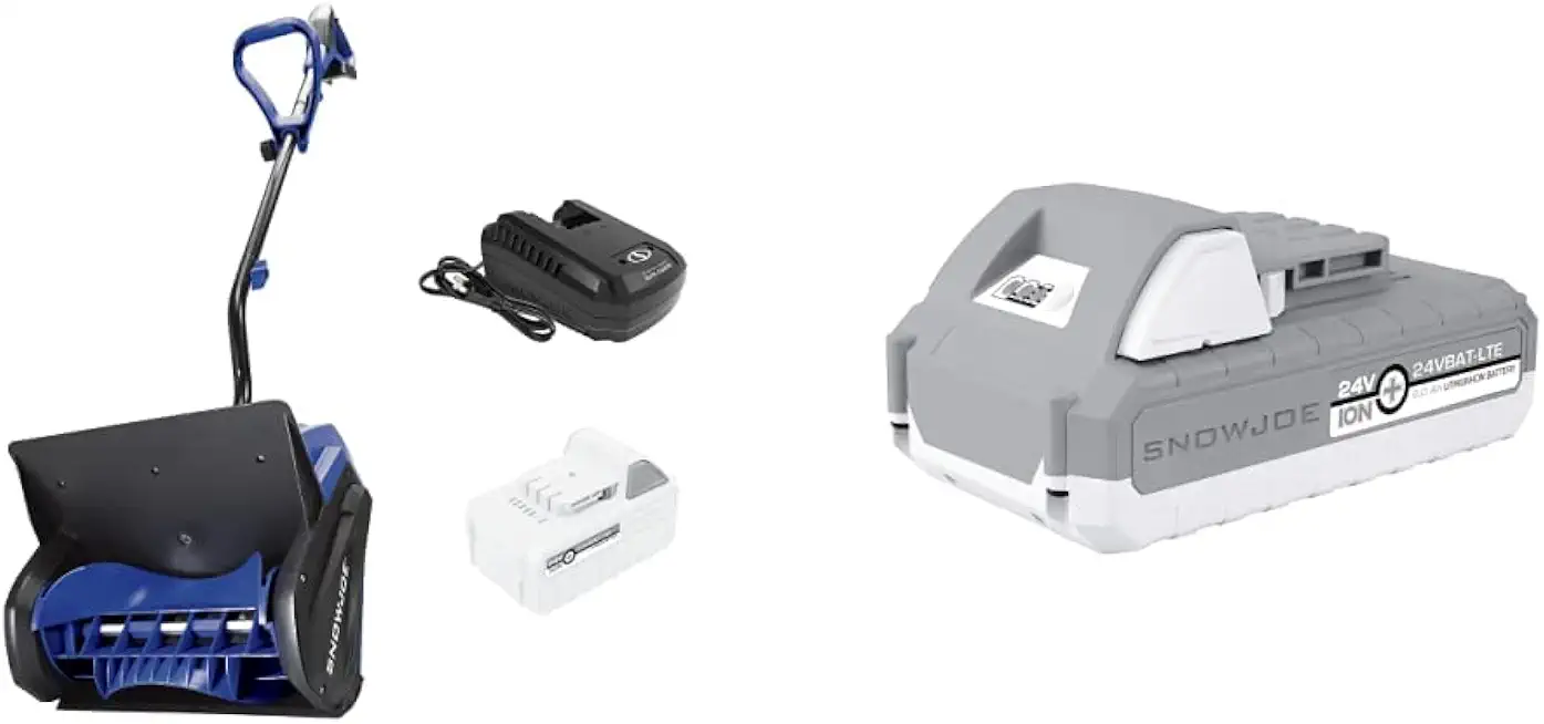 Snow Joe 24V-SS13-XR 24-Volt iON+ 13-Inch 5-Ah Cordless Snow Shovel, Kit (w/5-Ah Battery + Quick Charger) & Snow Joe iON+ System Compatible 24VBAT-LTE EcoSharp Pro Lithium-Ion Battery, 24 Volt, 2.0-Ah