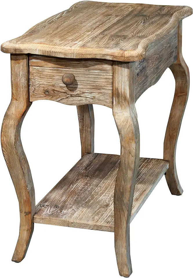 Austerity Reclaimed Wood Chairside End Table with 1 Drawer and Open Shelf, Driftwood