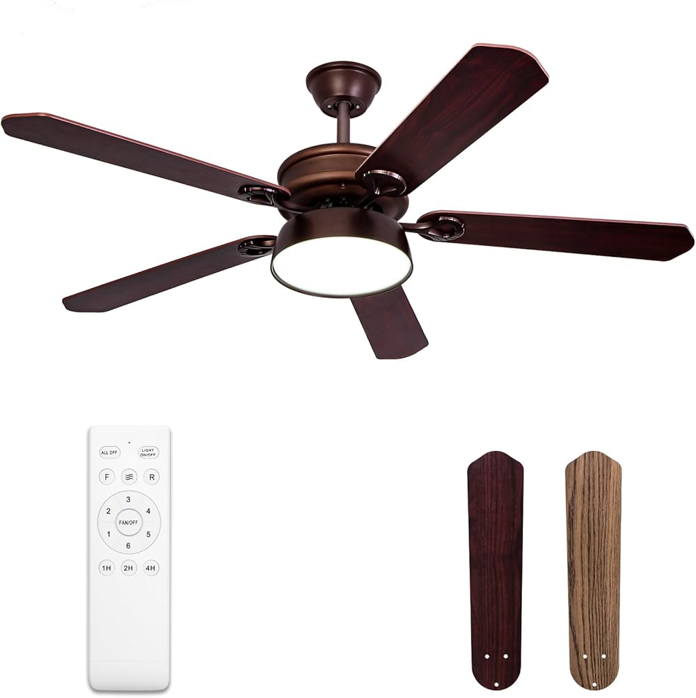 Ohniyou Ceiling Fan with Light and Remote - 52 Inch Farmhouse Indoor Outdoor Ceiling Fan for Patio Porch Bedroom Living Room, 3CCT LED, 6 Speeds Reversible DC Motor, Quiet 5 Blades Bronze Ceiling Fan