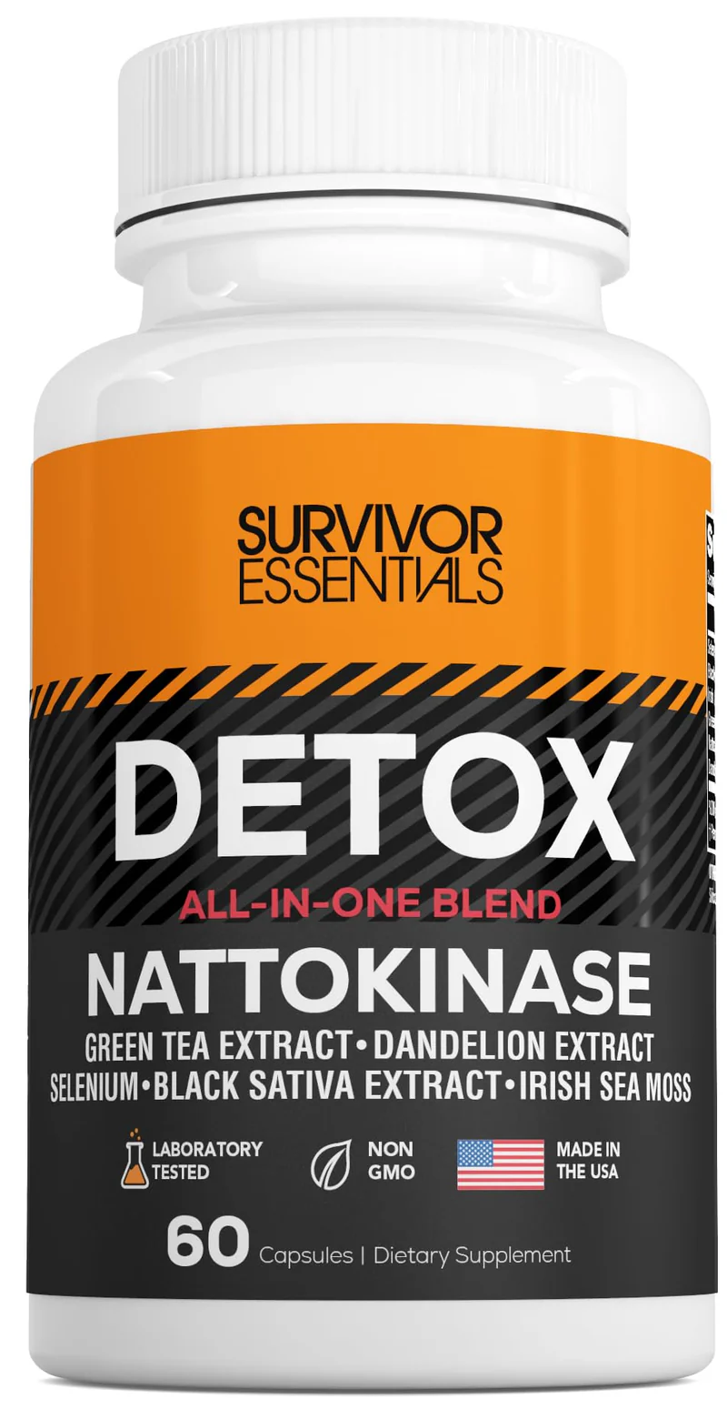 Survivor Essentials Spike Protein Detoxification Detox Nattokinase 2000 FU, Circulation with Dandelion, Selenium, Irish Sea Moss, Official Formula, 60 Capsules