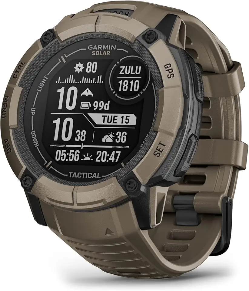 Garmin Instinct 2X Solar - Tactical Edition, Rugged GPS Smartwatch, Built-in Flashlight, Ballistics Calculator, Solar Charging Capability, Coyote Tan