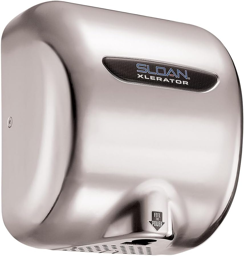 Sloan EHD-501 XLERATOR Sensor-Operated Touch-Free Wall Hand Dryer 110/120V, Hardwired, Adjustable Speed, Sound, and Heat, Polished Chrome Finish 3366051