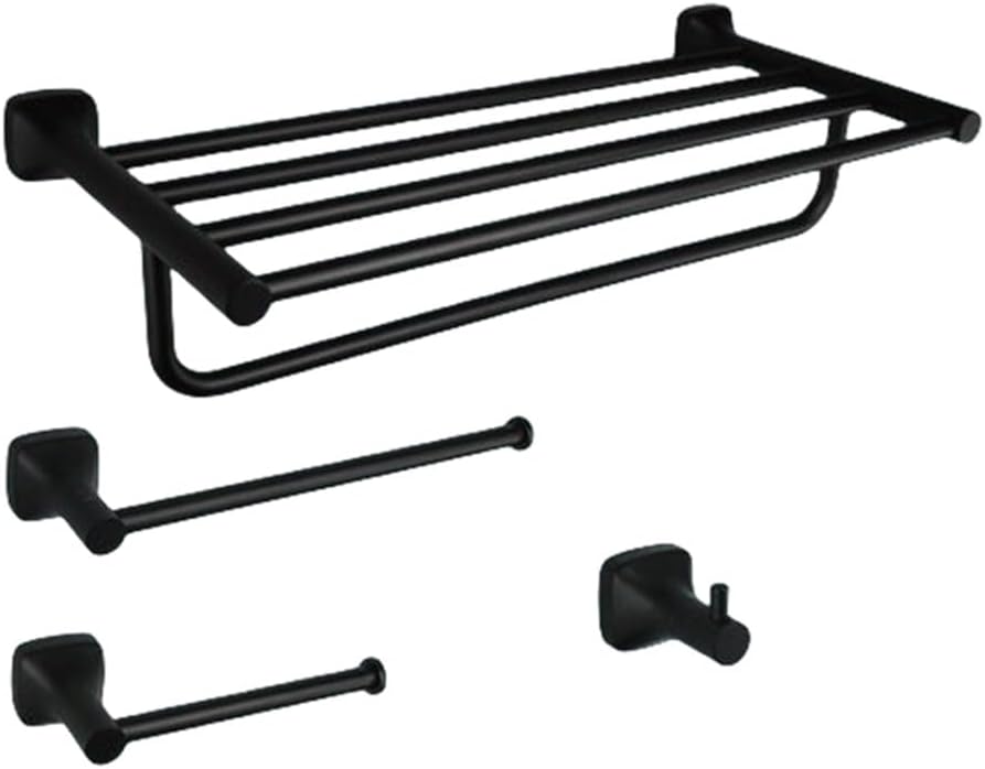 Stainless Steel Black Bathroom Accessories Set Towel Rack Towel Rack Paper Towel Rack Robe Hanger Hardware Storage Rack Pendant,4 Pieces Set A