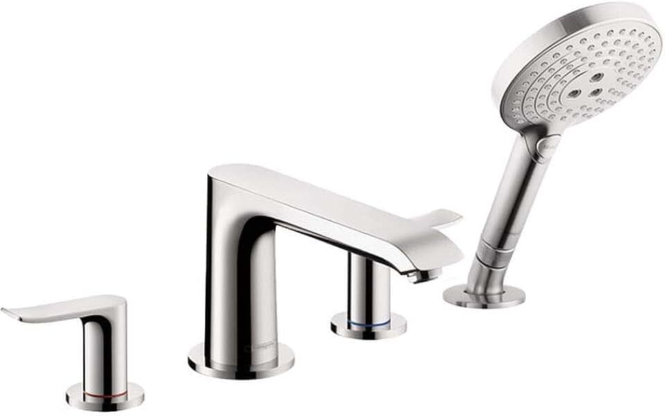 hansgrohe Metris Modern 2-Handle 20-inch Wide Roman Tub Filler Freestanding Bathtub Faucetand Shower Set in Chrome, 31404001