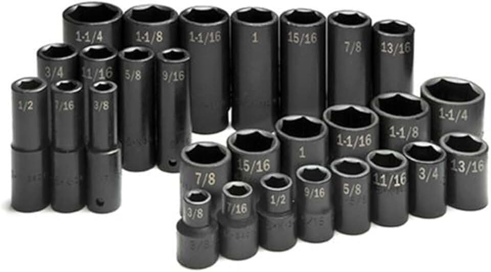 SK Hand Tools 4051 1/2-Inch Drive 6 Point Standard and Deep Fractional Impact Socket Set, 28-Piece