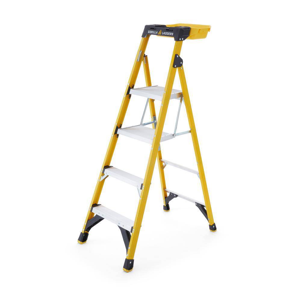 Gorilla Ladders GLXF-5B 5.5 ft. Fiberglass Dual Platform Step Ladder with Project Bucket (10 ft. Reach), 300 lbs. Capacity Type IA Duty Rating