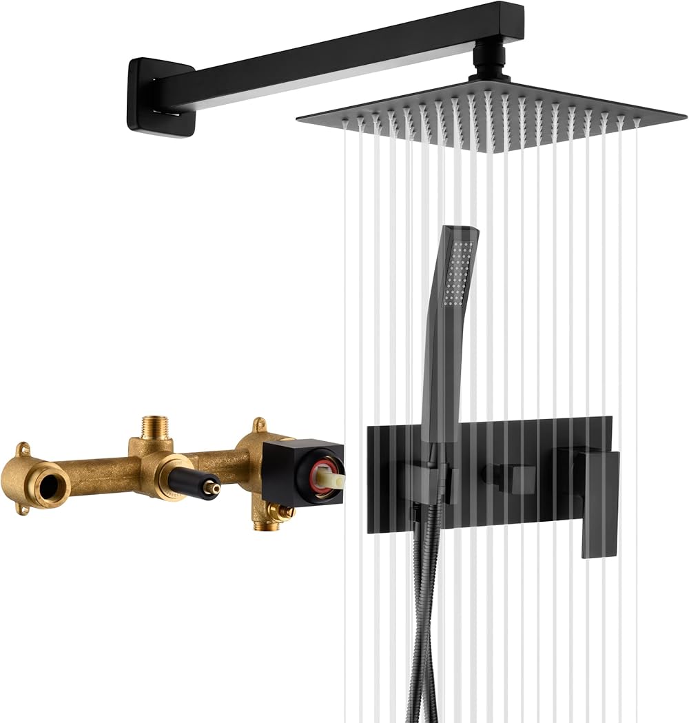 SUMERAIN Matte Black Rain Shower System with Handheld Shower, Pressure Balancing Shower Mixer Valve