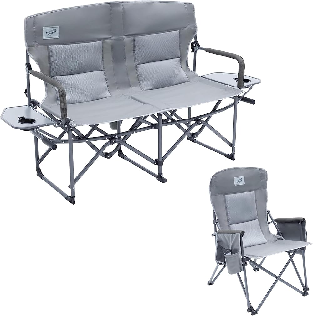 Double Loveseat and Director Single Chairs for Outdoor Sports, Tailgating, Fishing, Lawn, and More