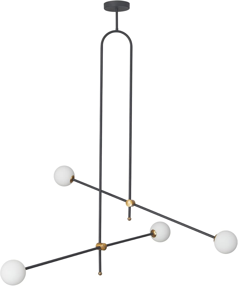 KCO Lighting Modern Chandelier Black Ceiling Pendant Lighting Geometric Minimalist 4 Light Fixture G9 with Globe Glass Shade for Bedroom Living Room