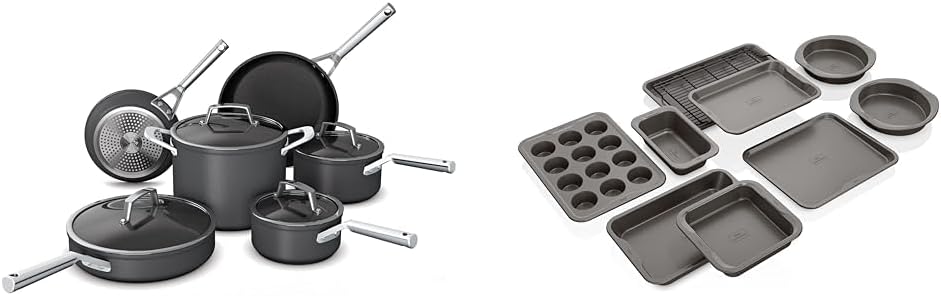 Ninja NeverStick Premium Hard-Anodized 10 Piece Pots & Pans Set & B39010 Foodi NeverStick Premium 10-Piece Bakeware Sheet Set, Oven Safe up to 500⁰F, with (2) Baking Sheets