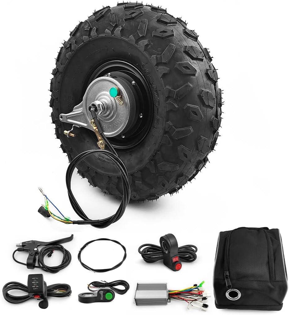 14.5 Inch 350W Brushless Geared Hub Motor with 145/70-6 Off Road Tire for Electric Trolley Wheelbarrow Scooter (Drum Brake kit, 24V 350W)