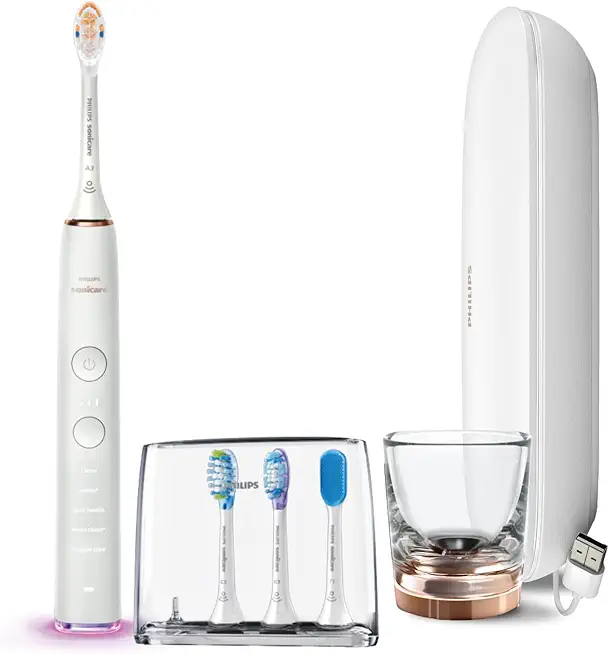 Philips Sonicare DiamondClean Smart 9750 Electric Toothbrush, Sonic Toothbrush with App, Pressure Sensor, Brush Head Detection, 5 Brushing Modes and 3 Intensity Levels, Rosegold, HX9924/67