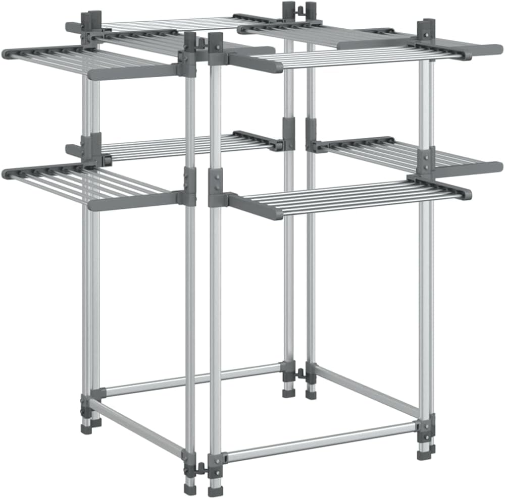 vidaXL Compact Laundry Drying Rack, Aluminum 2-Tier Clothes Airer with 42.1