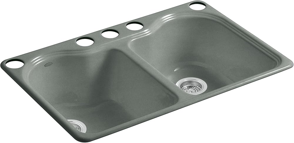 Kohler K-5818-5U-FT Hartland Double Equal Undercounter Sink with Five-Hole Faucet Drilling, Basalt