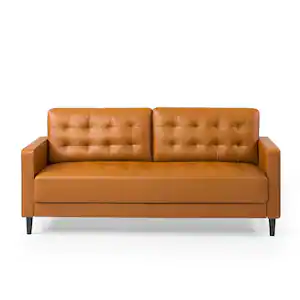Zinus Benton 76 in. Cognac Faux Leather Upholstered 3-Seat Sofa Couch