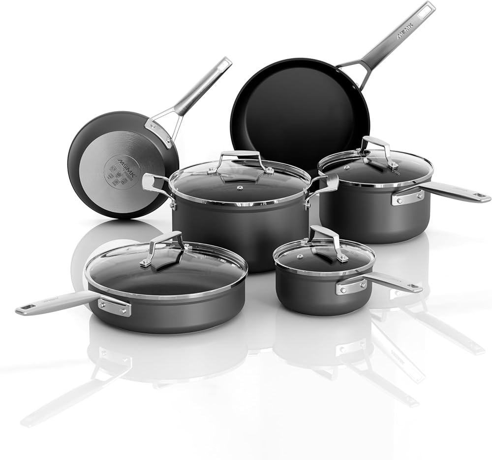 MSMK 10-Piece Pots and Pans Set non stick, Cookware Sets for building a starter kitchen or refreshing, Even Heating, Easy Clean-Up, Comfortable Handling, Induction Compatibility