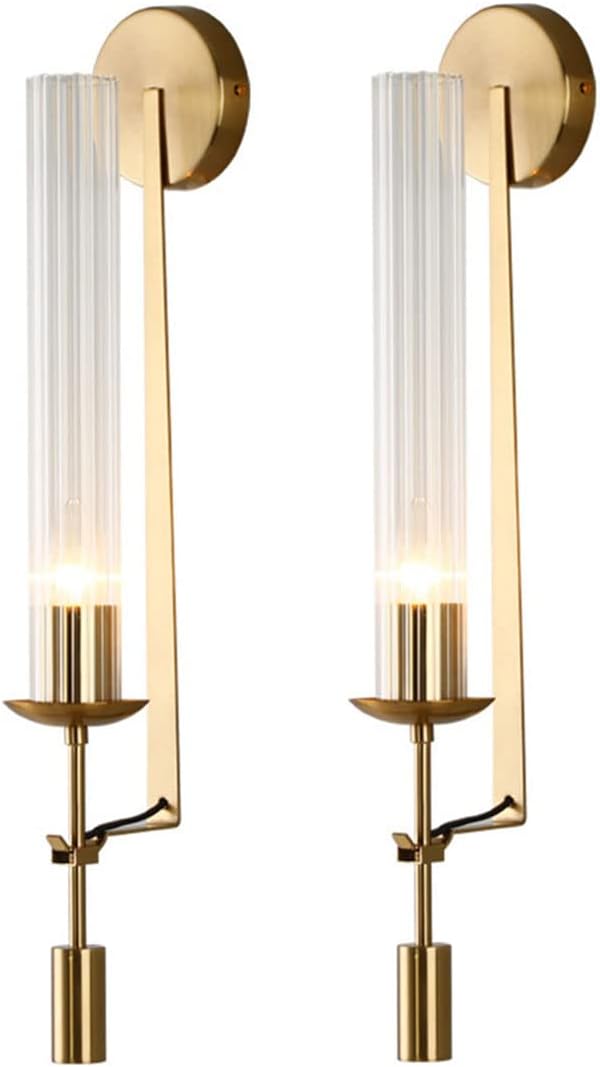 Indoor Crystal Wall Sconce Lighting Gold Beautiful Crystal Glass Wall Light Fixtures Modern Style Elegant Light fixtures Wall Mount Bathroom Vanity Lights for Bedroom Living Room (2 Pack)