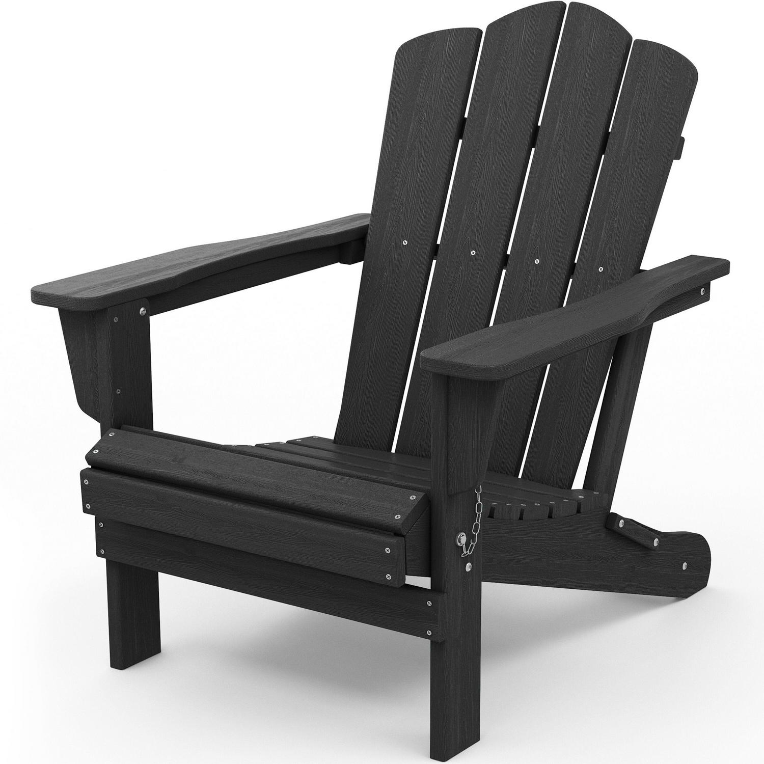JEAREY Folding Adirondack Chair Stackable Black HDPE Frame Stationary Adirondack Chair with Black Slat Seat