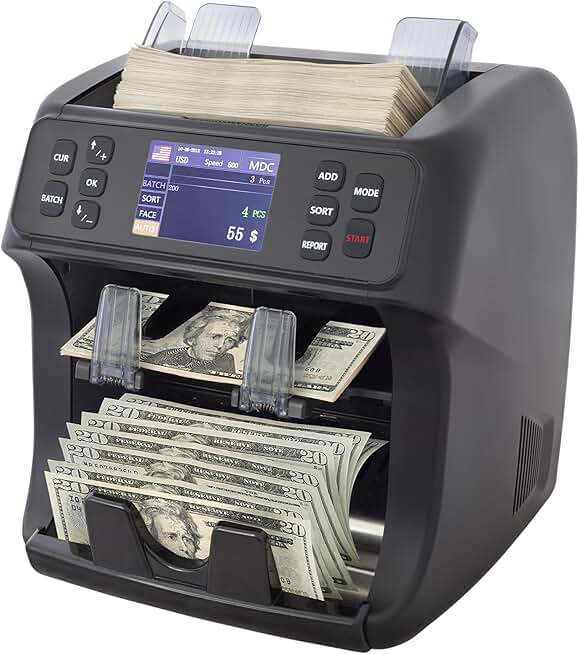 Money Counter Machine Mixed Denomination with Reject Pocket, DT800 Bank Grade Multi Currency Bill Counter, Serial Nb, 2CIS/UV/MG Counterfeit Detection, Value Counter, Sort & Print