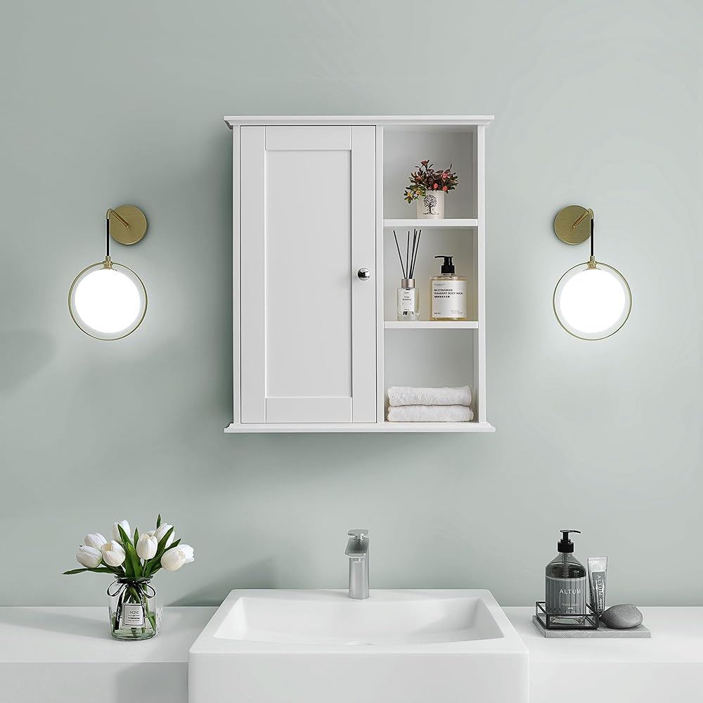 Bathroom Wall Cabinet Over The Toilet Cabinet Wall Mounted Storage Cabinet Wooden Medicine Cabinets for Bathroom Laundry Room Kitchen (White)