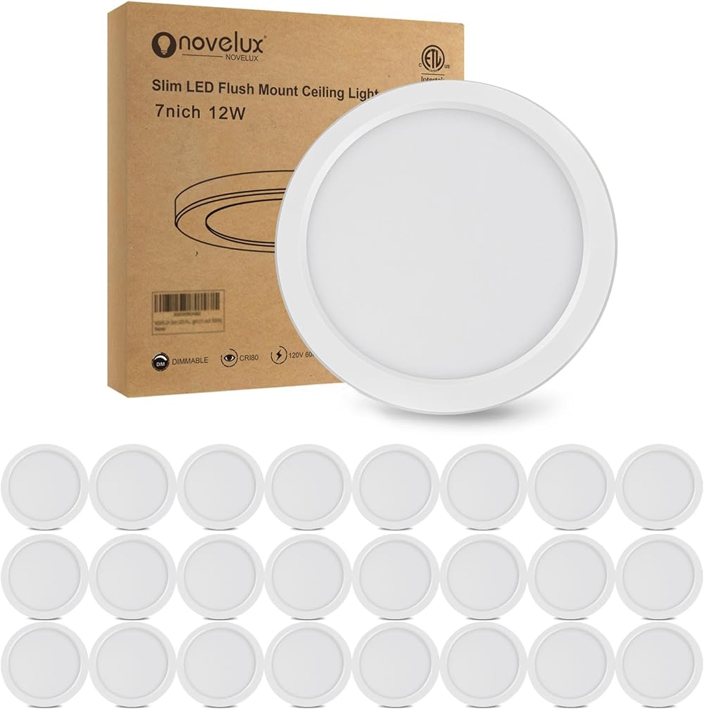 7 inch Flush Mount LED Ceiling Light Dimmable Ultra-Thin 0.63'' Thick Round Flat Ceiling Lamps 5000K Daylight LED Ceiling Lights for Kitchen,Bathroom,Basement ETL Listed 24 Pack(White)