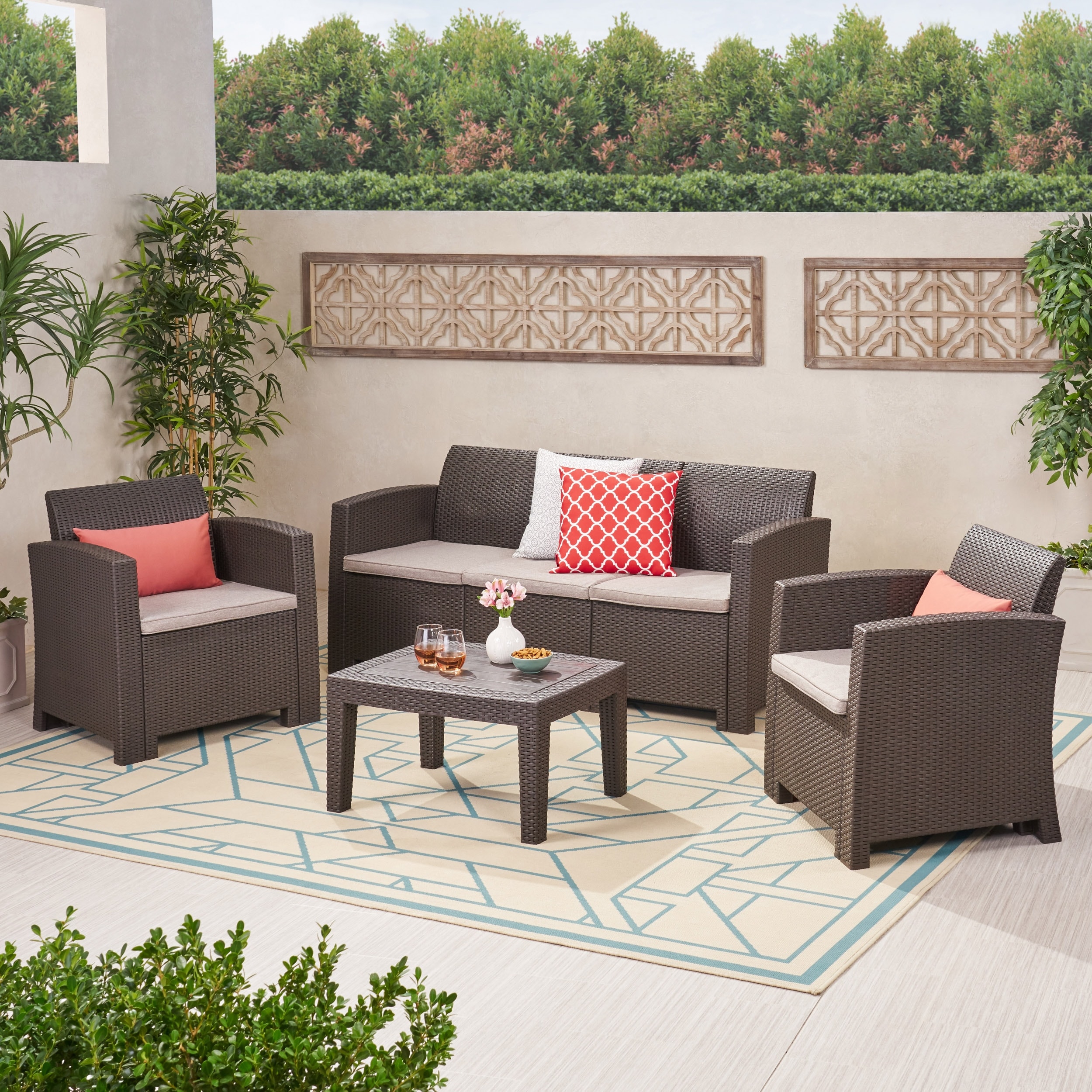 Christopher Knight Home Jacksonville Outdoor 4-piece Cushioned Wicker Chat Set by  Brown