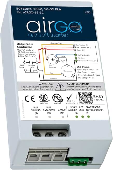 Air Conditioner Soft Start Module, Easy DIY Install, Smallest Soft Start on The Market, Reverse Motor Protection for Generator Use. Proven Reliability. (16-32A)