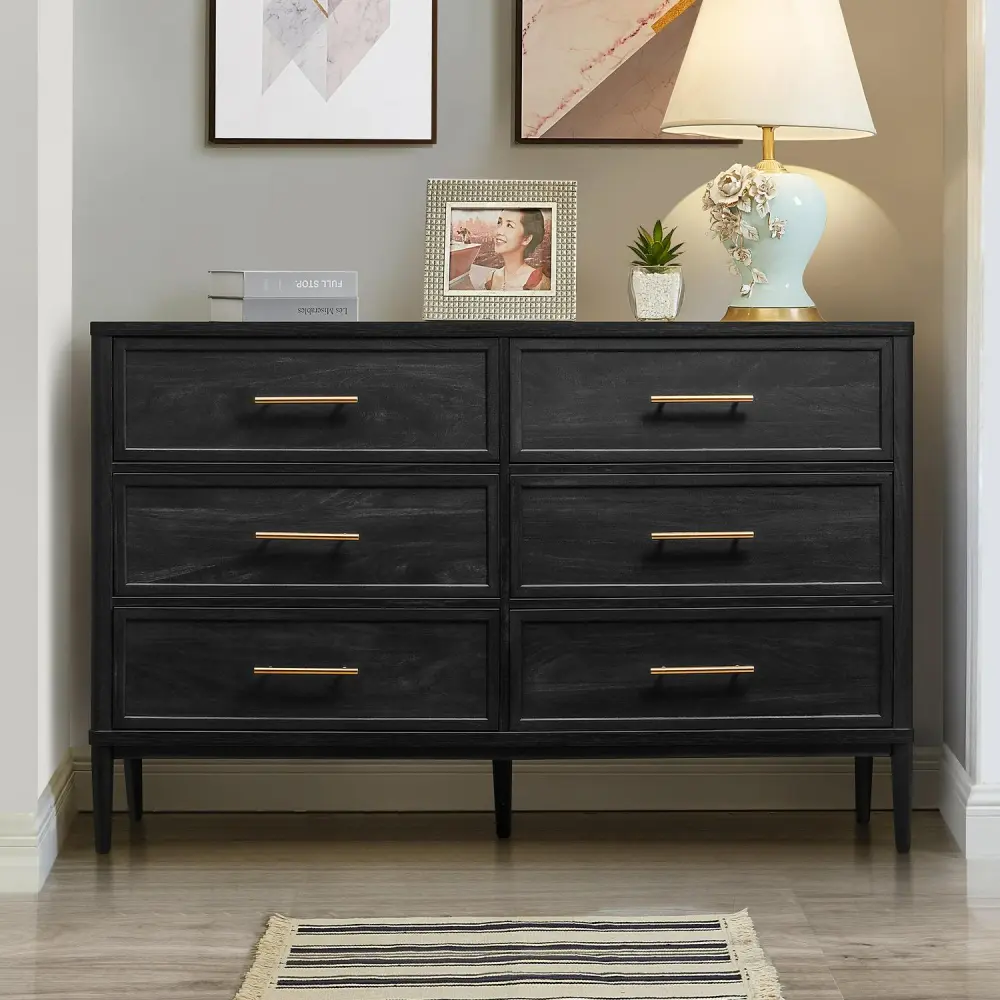 Better Homes and Gardens Oaklee 6-Drawer Dresser for Bedroom, Charcoal Finish
