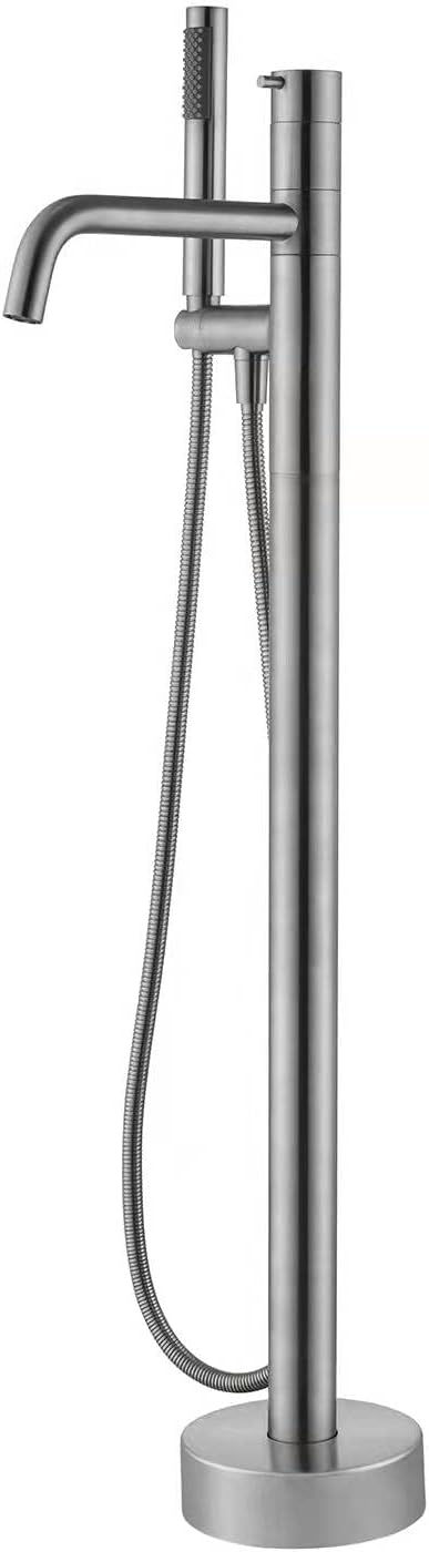 Freestanding Bathtub Faucet Floor Mount Tub Filler Brushed Nickel Brass Single Handle Bathroom Faucets with Hand Shower
