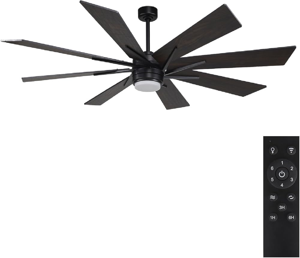 72 Inch Indoor Ceiling Fan with Light and Remote, Reversible DC Silent Motor, 110V ETL Listed for Living Room, Dining Room, Bedroom, Basement, Kitchen, Black