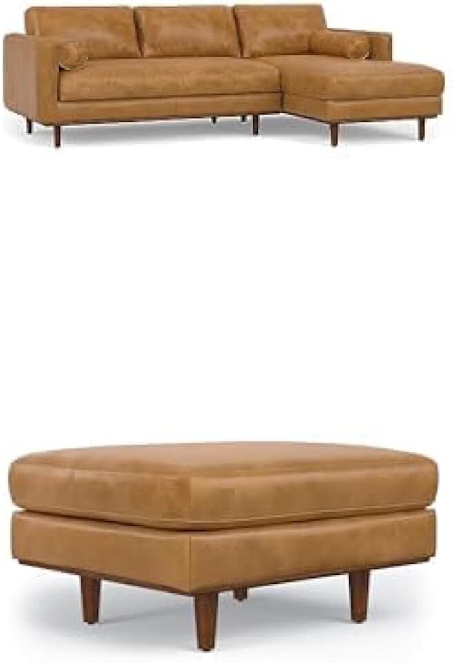 SIMPLIHOME Morrison Right Sectional Sofa and Ottoman in Genuine Leather, Sienna, 102-inch-wide 4-Seater L-Shaped Couch with Right Chaise and Matching 33-inch-Wide Ottoman, 2-Piece Set