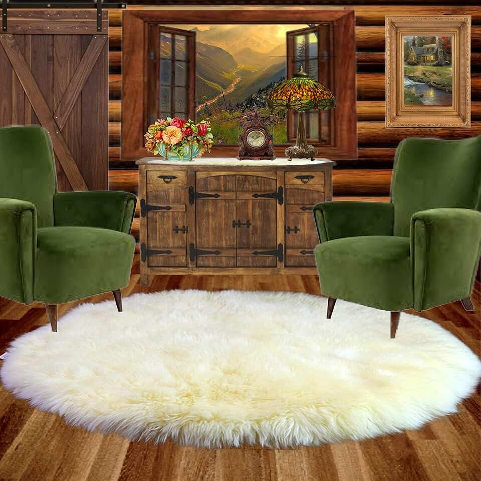 Premium Lux Faux Sheepskin Area Rug/Round Throw Carpet/You Pick The Size You Want/Off White (Ivory Off White, 60